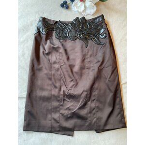 Karen Millen Brown Pencil Skirt With Floral Appliqué Size US 10